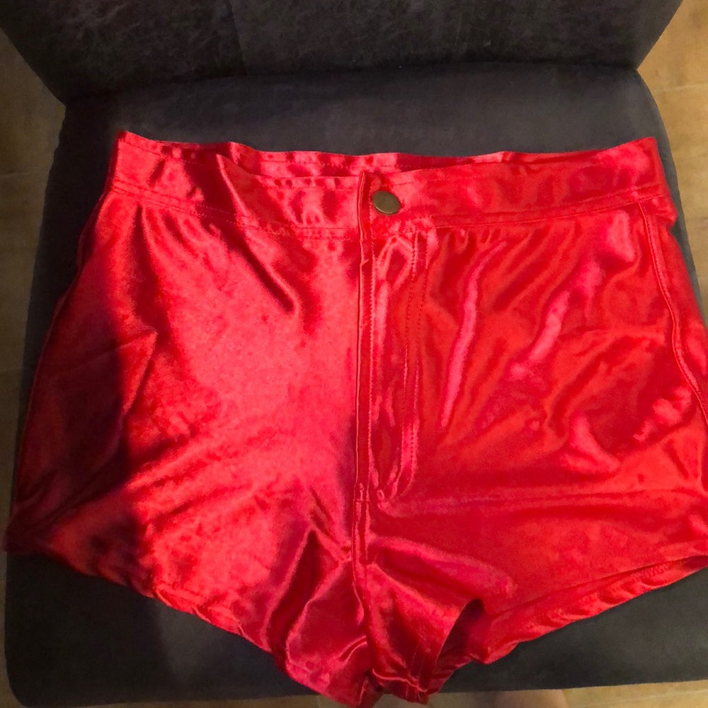Red shimmery shorts